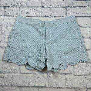 Preppy Lilly Pulitzer Blue and White Seersucker Shorts with Scalloped Hem.